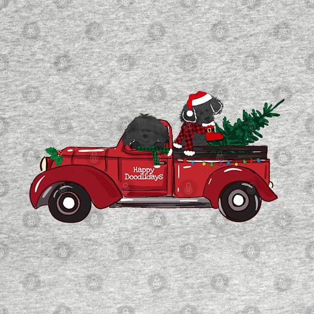 Cartoon Labradoodles Red Christmas Truck by EMR_Designs